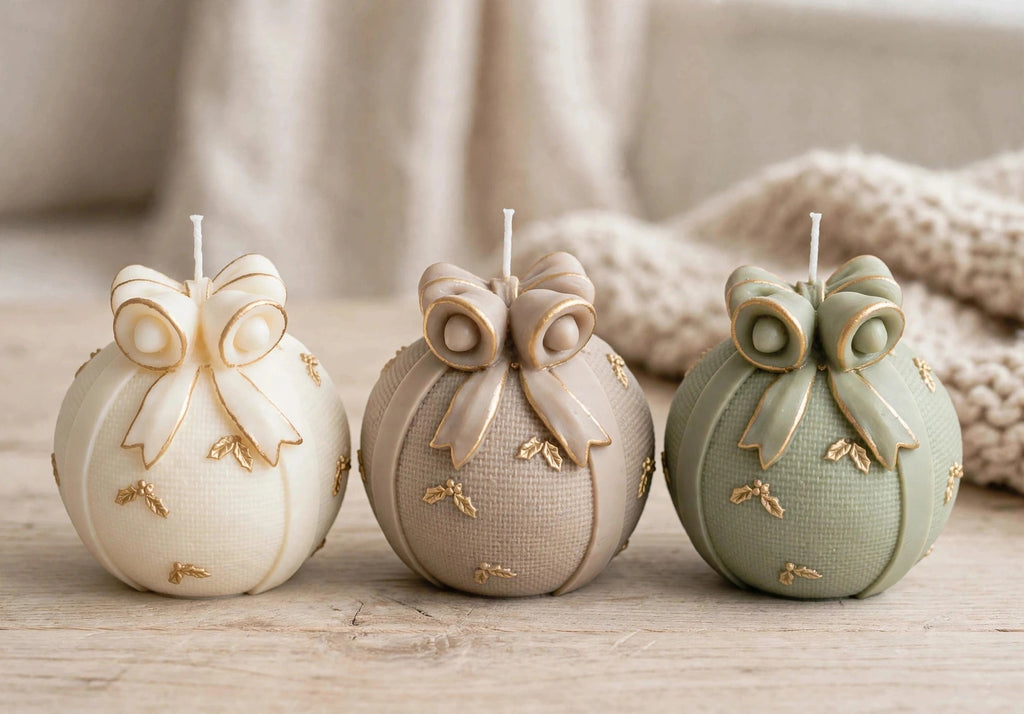 Magia sotto l'Albero | Candela Sfera Artigianale Con Fiocco Decorativo