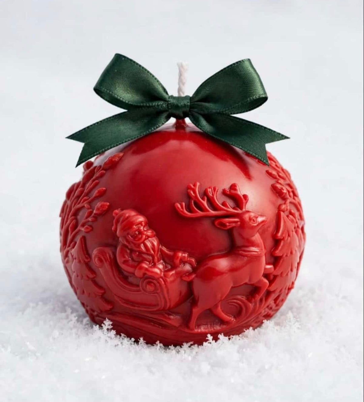 PALLA DI NATALE - Candela Decorativa Rossa con Slitta Babbo Natale e Renna