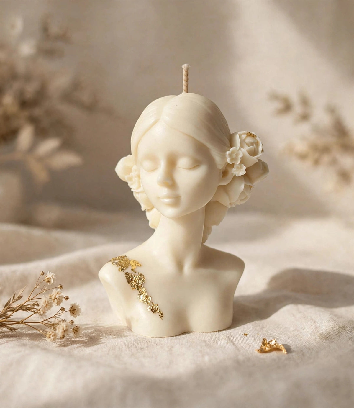 ANIMA IN FIORE-Candela Busto Donna con Foglia Oro | Collezione Anima