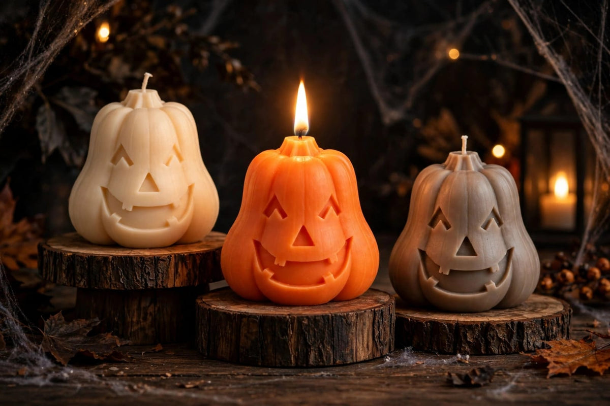 TRIO - Le Zucchette Luminose | Set 3 Candele Autunnali in Cera Vegetale