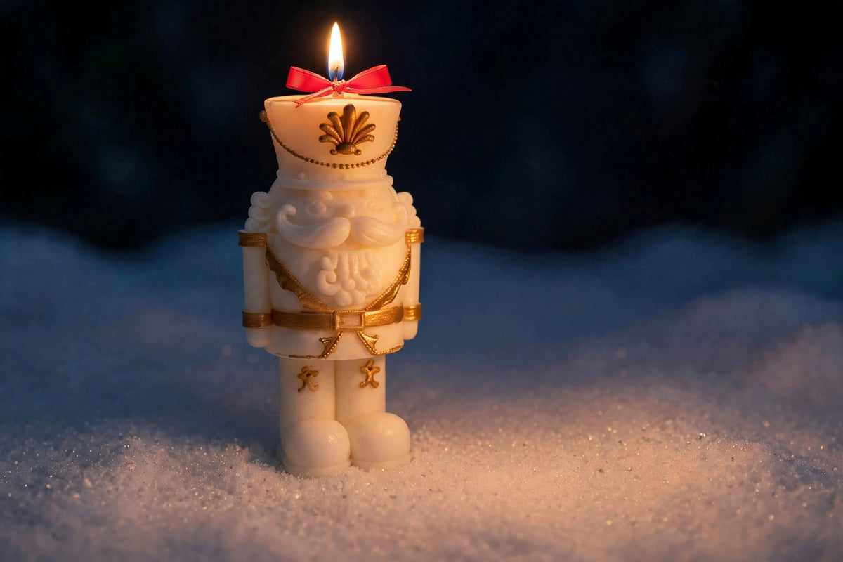 NOEL Grande 15cm - Schiaccianoci Bianco e Oro Dipinto a Mano | Candela Decorativa Natale 2026