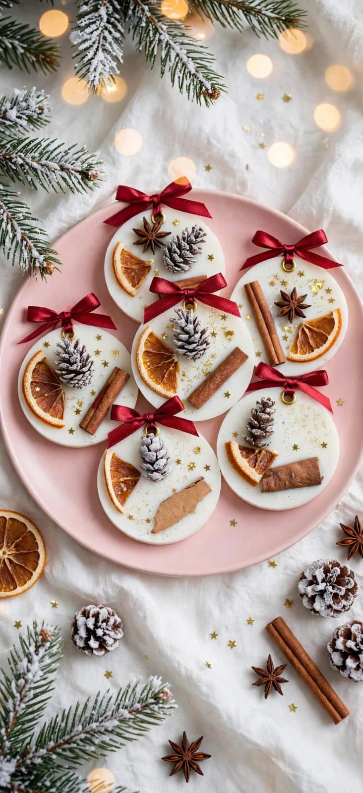 Set 5 Ornamenti in Cera Profumata Natalizia - Decorazioni Albero con Arancia, Cannella e Pigna | Cera Vegetale